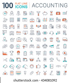 Set vector line icons in flat design accounting, finance and business with elements for mobile concepts and web apps. Collection modern infographic logo and pictogram.