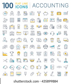 Set vector line icons in flat design accounting, finance and business with elements for mobile concepts and web apps. Collection modern infographic logo and pictogram.