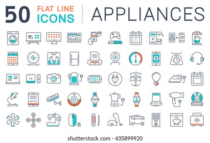 Set vector line icons in flat design appliance, smart devices and gadgets, modern web icons and symbols with elements for mobile concepts and web apps. Collection modern infographic logo and pictogram