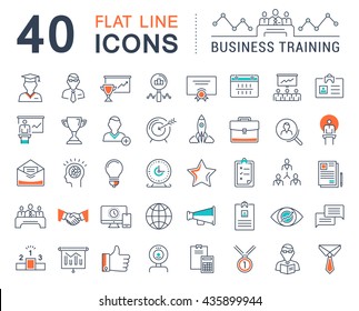 Set vector line icons in flat design business training and development, training course, business meeting with elements for mobile concepts and web apps. Collection modern infographic logo and sign.