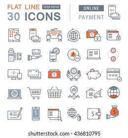 Set Vector Line Icons In Flat Design Online Banking, Payment And Online Shopping With Elements For Mobile Concepts And Web Apps. Collection Modern Infographic Logo And Pictogram.