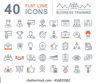 Set vector line icons in flat design business training and development, training course, business meeting with elements for mobile concepts and web apps. Collection modern infographic logo and sign.