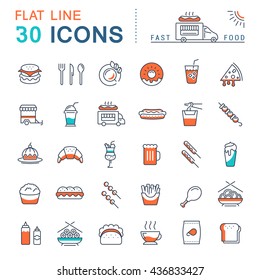 Set vector line icons in flat design fast food and Chinese food with elements for mobile concepts and web apps. Collection modern infographic logo and pictogram.