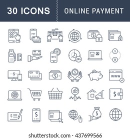 Set vector line icons in flat design online banking, payment and online shopping with elements for mobile concepts and web apps. Collection modern infographic logo and pictogram.