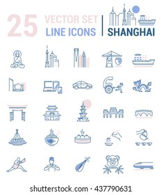Set vector line icons in flat design with Shanghai elements for mobile concepts and web apps. Collection modern infographic logo and pictogram.