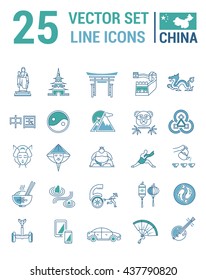 Set vector line icons in flat design with  China elements for mobile concepts and web apps. Collection modern infographic logo and pictogram.