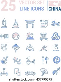 Set vector line icons in flat design with  China elements for mobile concepts and web apps. Collection modern infographic logo and pictogram.
