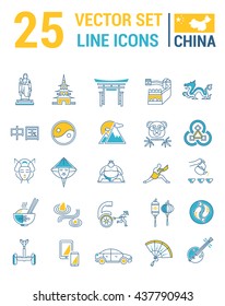 Set vector line icons in flat design with  China elements for mobile concepts and web apps. Collection modern infographic logo and pictogram.