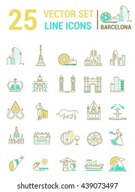 Set vector line icons in flat design with  Barcelona elements for mobile concepts and web apps. Collection modern infographic logo and pictogram.