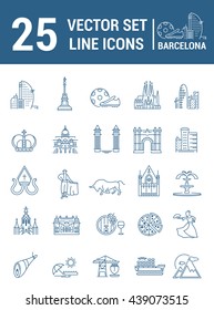 Set vector line icons in flat design with  Barcelona elements for mobile concepts and web apps. Collection modern infographic logo and pictogram.