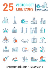 Set vector line icons in flat design with  Barcelona elements for mobile concepts and web apps. Collection modern infographic logo and pictogram.