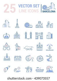 Set vector line icons in flat design with  Barcelona elements for mobile concepts and web apps. Collection modern infographic logo and pictogram.