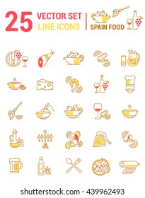 Set vector line icons in flat design with Spanish food elements for mobile concepts and web apps. Collection modern infographic logo and pictogram.