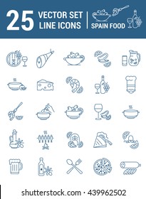 Set vector line icons in flat design with Spanish food elements for mobile concepts and web apps. Collection modern infographic logo and pictogram.