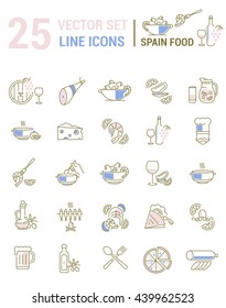 Set vector line icons in flat design with Spanish food elements for mobile concepts and web apps. Collection modern infographic logo and pictogram.