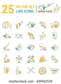 Set vector line icons in flat design with Spanish food elements for mobile concepts and web apps. Collection modern infographic logo and pictogram.