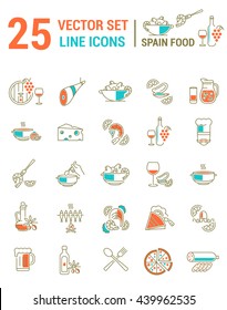 Set vector line icons in flat design with Spanish food elements for mobile concepts and web apps. Collection modern infographic logo and pictogram.