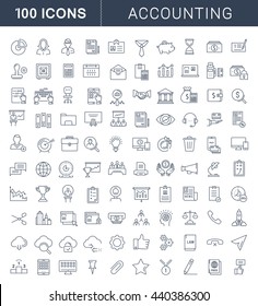 Set vector line icons in flat design accounting, finance and business with elements for mobile concepts and web apps. Collection modern infographic logo and pictogram.