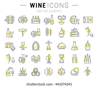 Set vector line icons in flat design wine making, grape cultivation, tasting, storage and sale of wine with elements for mobile concepts and web apps. Collection modern infographic logo and pictogram.