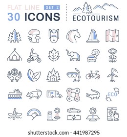 Set vector line icons in flat design eco, ecotourism and recycle with elements for mobile concepts and web apps. Collection modern infographic logo and pictogram.