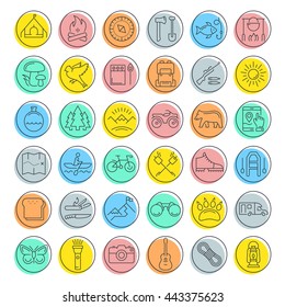 Set vector line icons in flat design camping, eco and ecotourism with elements for mobile concepts and web apps. Collection modern infographic logo and pictogram.