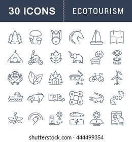 Set vector line icons in flat design eco, ecotourism and recycle with elements for mobile concepts and web apps. Collection modern infographic logo and pictogram.