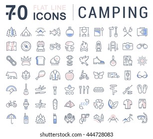 Set vector line icons in flat design camping, eco and ecotourism with elements for mobile concepts and web apps. Collection modern infographic logo and pictogram.