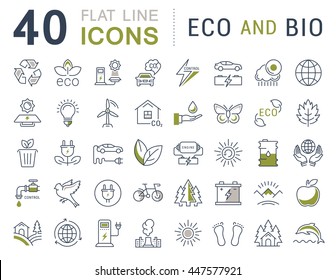 Set vector line icons in flat design eco and bio, organic and recycling with elements for mobile concepts and web apps. Collection modern infographic logo and pictogram.