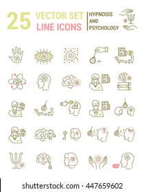 Set vector line icons in flat design with hypnosis and psychology elements for mobile concepts and web apps. Collection modern infographic logo and pictogram.