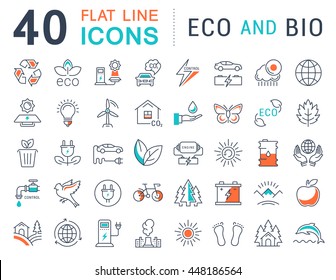 Set vector line icons in flat design eco and bio, organic and recycling with elements for mobile concepts and web apps. Collection modern infographic logo and pictogram.