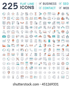 Set Vector Line Icons In Flat Design Business, Seo, Contact And Smart Technology With Elements For Mobile Concepts And Web Apps. Collection Modern Infographic Logo And Pictogram.