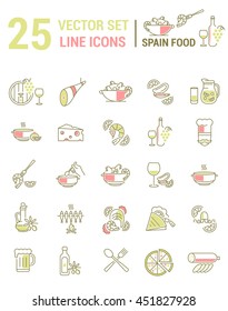 Set vector line icons in flat design with Spanish food elements for mobile concepts and web apps. Collection modern infographic logo and pictogram.