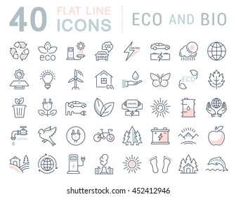 Set vector line icons in flat design eco and bio, organic and recycling with elements for mobile concepts and web apps. Collection modern infographic logo and pictogram.