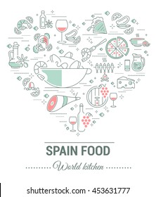 Set vector line icons in flat design with Spanish food elements for mobile concepts and web apps. Collection modern infographic logo and pictogram.