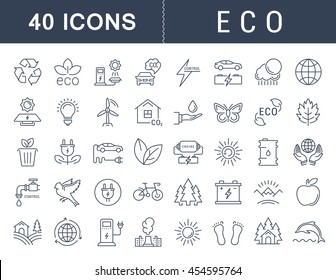 Set vector line icons in flat design eco and bio, organic and recycling with elements for mobile concepts and web apps. Collection modern infographic logo and pictogram.