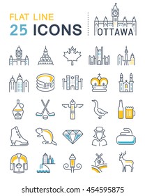 Set vector line icons in flat design Ottawa, Canada and North America with elements for mobile concepts and web apps. Collection modern infographic logo and pictogram.