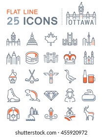 Set vector line icons in flat design Ottawa, Canada and North America with elements for mobile concepts and web apps. Collection modern infographic logo and pictogram.
