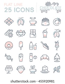 Set vector line icons in flat design chocolate, dessert, cacao and candy with elements for mobile concepts and web apps. Collection modern infographic logo and pictogram.