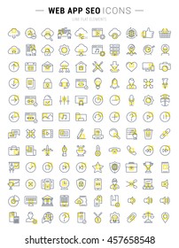 Set vector line icons in flat design smm, cms, seo and ui, ux design with elements for mobile concepts and web apps. Collection modern infographic logo and pictogram.