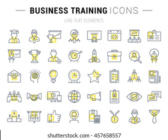 Set vector line icons in flat design business training and development, training course, business meeting with elements for mobile concepts and web apps. Collection modern infographic logo and sign.