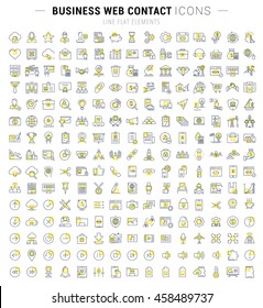 Set vector line icons in flat design business, seo, contact and smart technology with elements for mobile concepts and web apps. Collection modern infographic logo and pictogram.