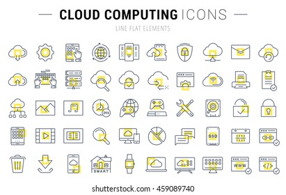 Set vector line icons in flat design with elements cloud computing for mobile concepts and web apps. Collection modern infographic pictograms.