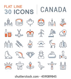 Set vector line icons in flat design Canada, North America and architecture with elements for mobile concepts and web apps. Collection modern infographic pictograms.