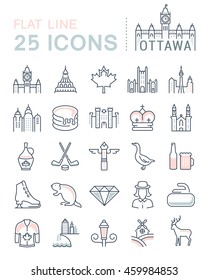 Set vector line icons in flat design Ottawa, Canada and North America with elements for mobile concepts and web apps. Collection modern infographic logo and pictogram.
