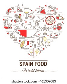 Set vector line icons in flat design with Spanish food elements for mobile concepts and web apps. Collection modern infographic logo and pictogram.