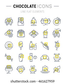Set vector line icons in flat design chocolate, dessert, cacao and candy with elements for mobile concepts and web apps. Collection modern infographic logo and pictogram.