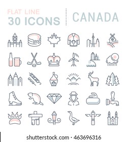 Set vector line icons in flat design Canada, North America and architecture with elements for mobile concepts and web apps. Collection modern infographic logo and pictogram.