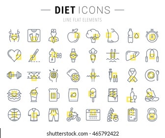 Set vector line icons in flat design Slimming, Healthy Food and Diet with elements for mobile concepts and web apps. Collection modern infographic logo and pictogram.