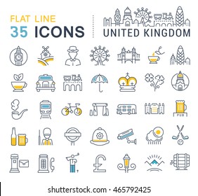 Set vector line icons in flat design United Kingdom, England, Ireland and Scotland with elements for mobile concepts and web apps. Collection modern infographic logo and pictogram.