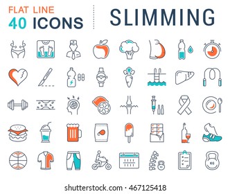 Set vector line icons in flat design Slimming, Healthy Food and Diet with elements for mobile concepts and web apps. Collection modern infographic logo and pictogram.